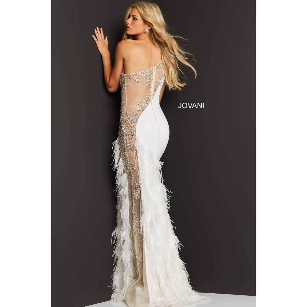 Jovani Prom Dress Jovani Off White Nude One Shoulder Sexy Prom Dress 03389
