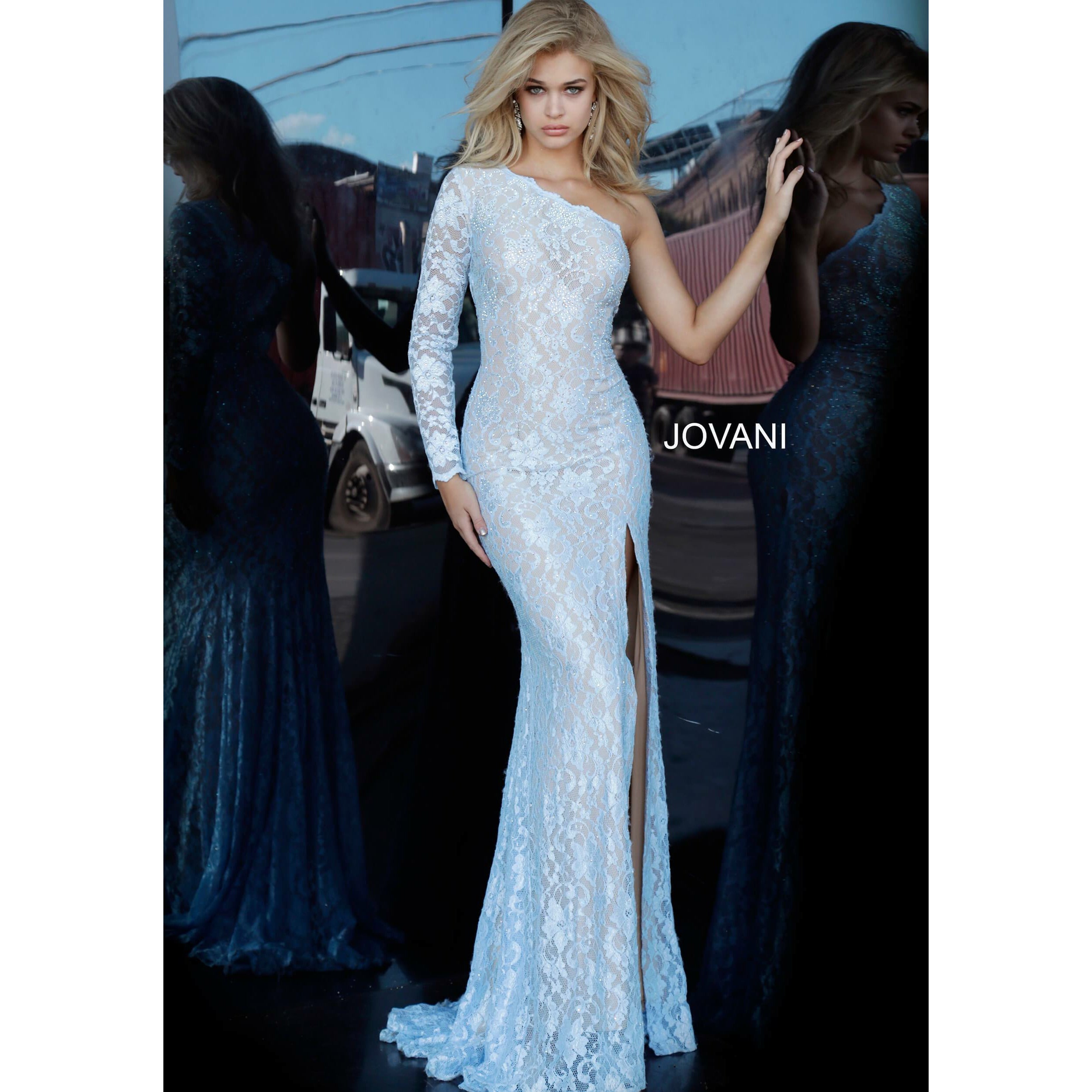 Jovani Prom Dress Jovani One Shoulder Long Sleeve Dress 02168