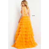 Jovani Prom Dress Jovani Orange High Slit Layered Skirt Prom Ballgown 08239