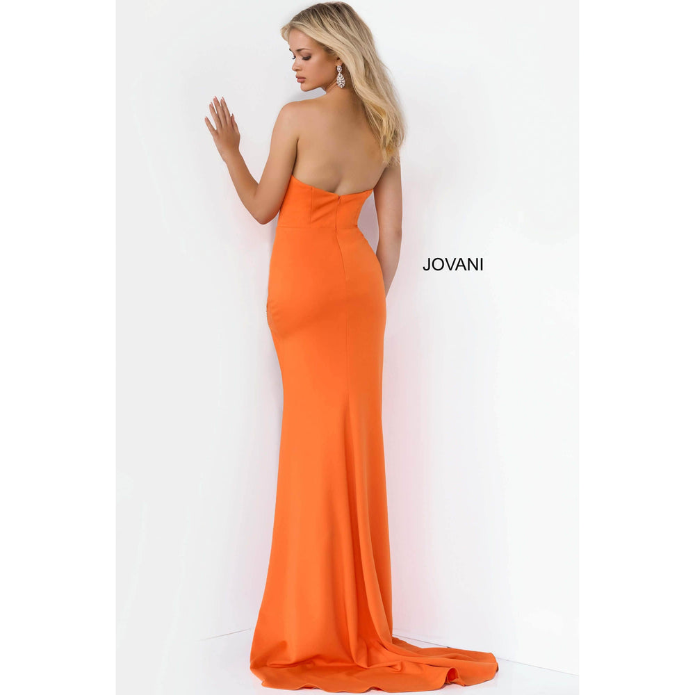 Jovani Prom Dress Jovani Orange High Slit Plunging Neck Prom Dress 07323