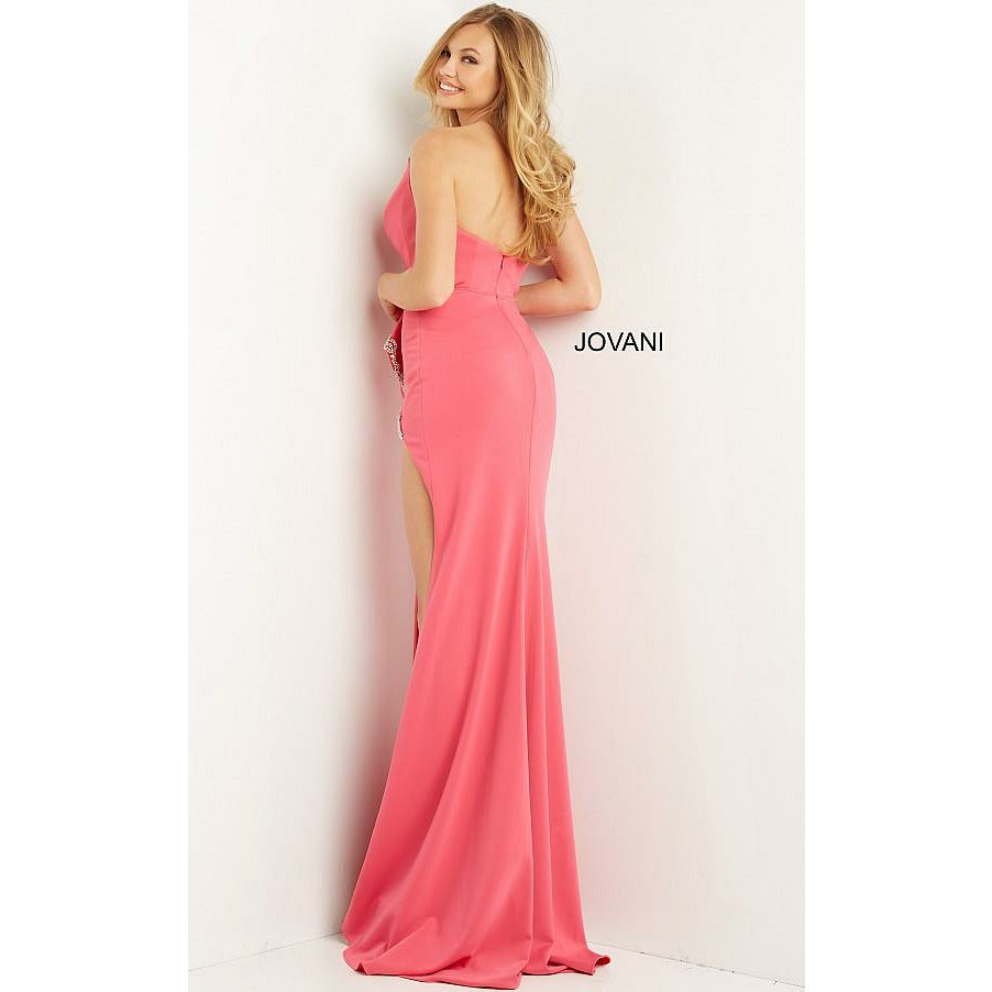 Jovani Prom Dress Jovani Orange High Slit Plunging Neck Prom Dress 07323