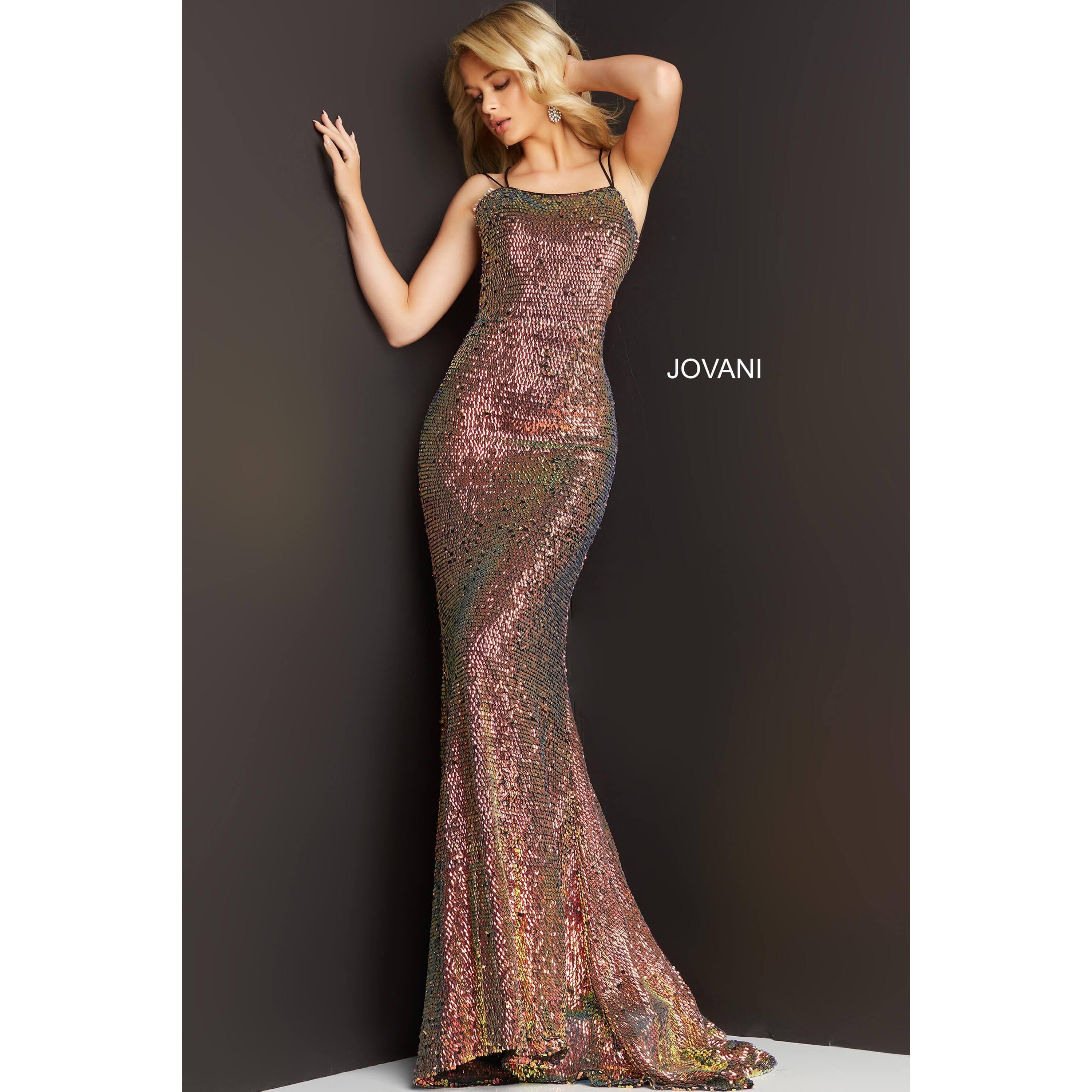 Jovani Prom Dress Jovani Orange Sequin Spaghetti Strap Sheath Prom Dress 08472