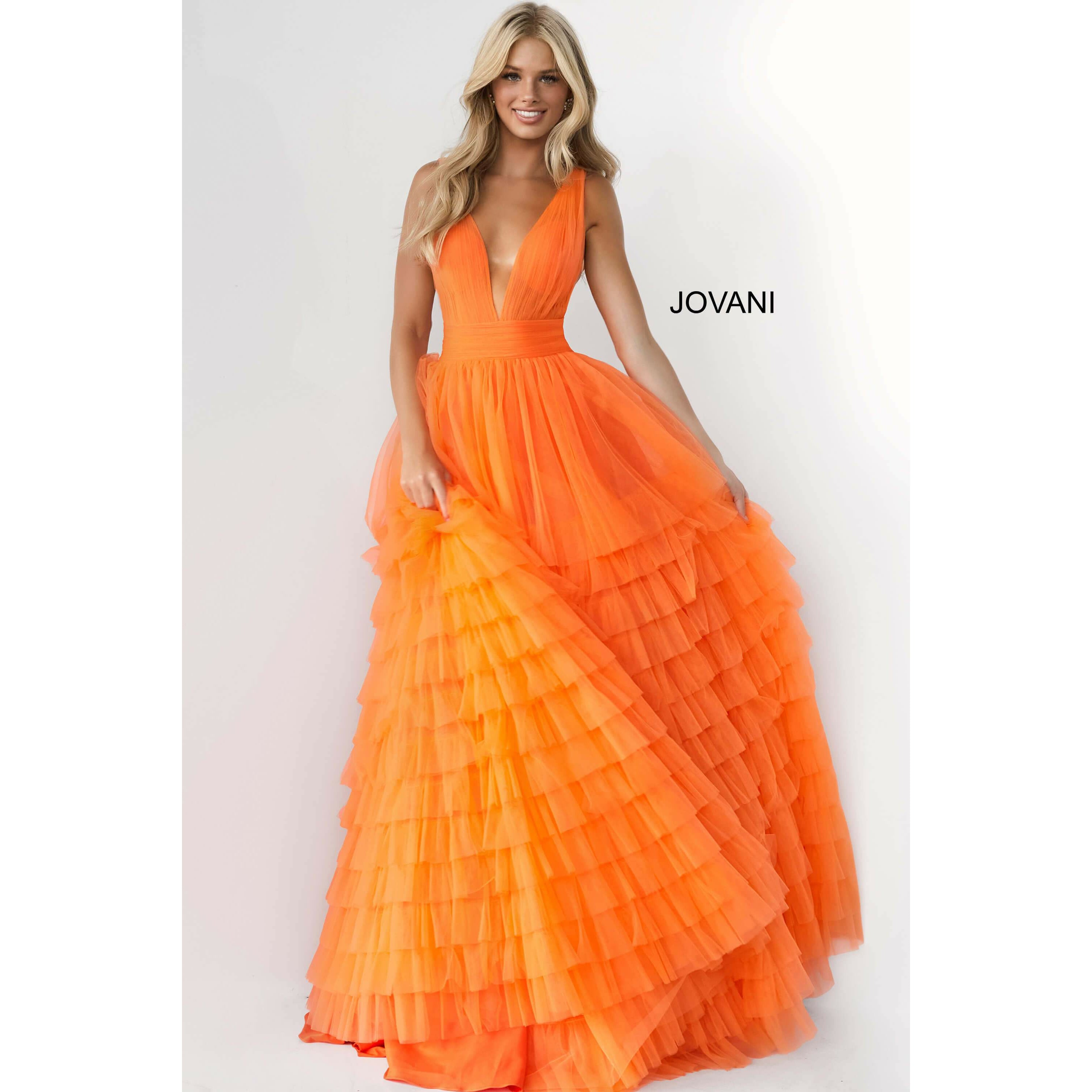 Jovani Prom Dress Jovani Orange Tulle Layered Skirt Prom Ballgown 07264