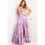 Jovani Prom Dress Jovani Pink Multi Print Spaghetti Strap Prom Dress 08369