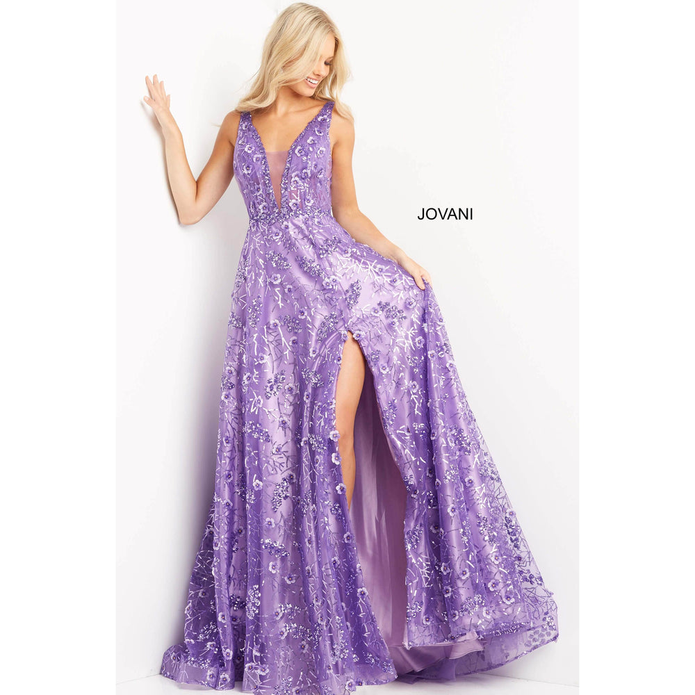 Jovani Prom Dress Jovani Purple Floral Embroidered A Line Prom Gown 08422