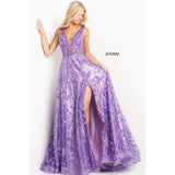 Jovani Prom Dress Jovani Purple Floral Embroidered A Line Prom Gown 08422