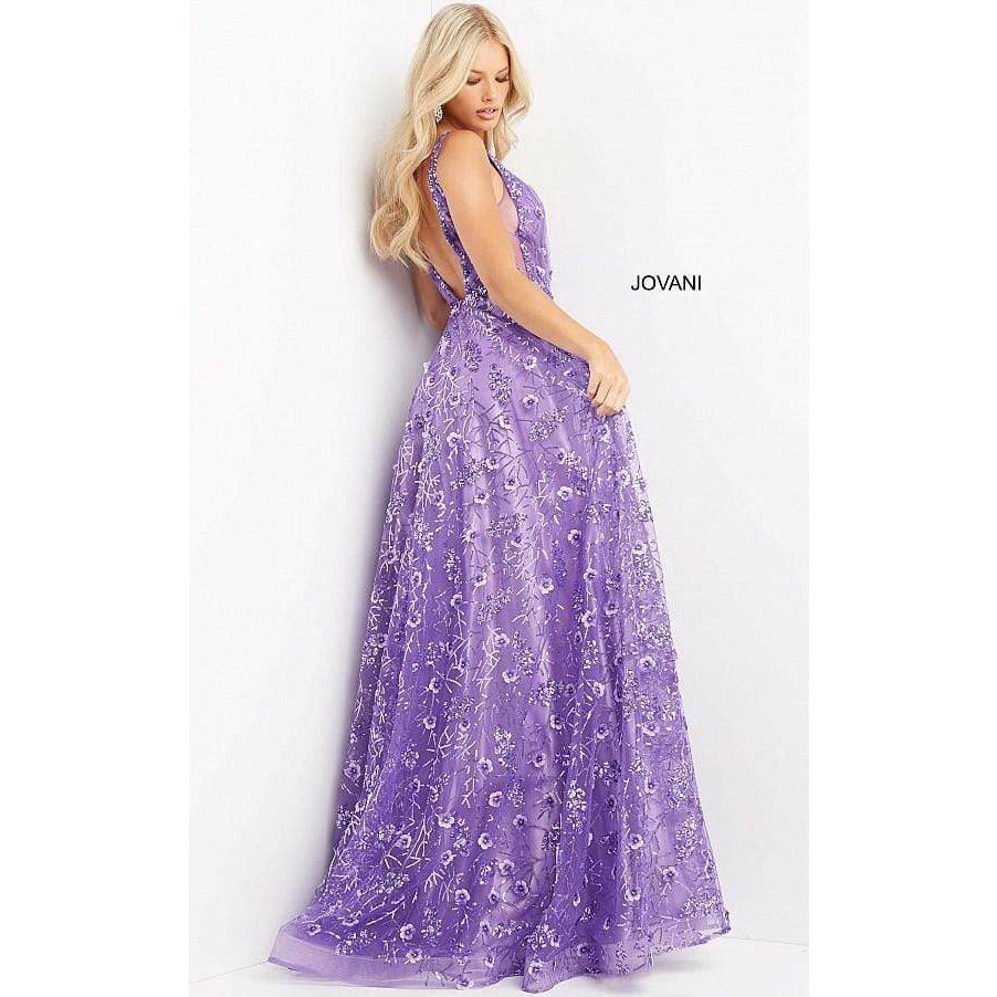 Jovani Prom Dress Jovani Purple Floral Embroidered A Line Prom Gown 08422