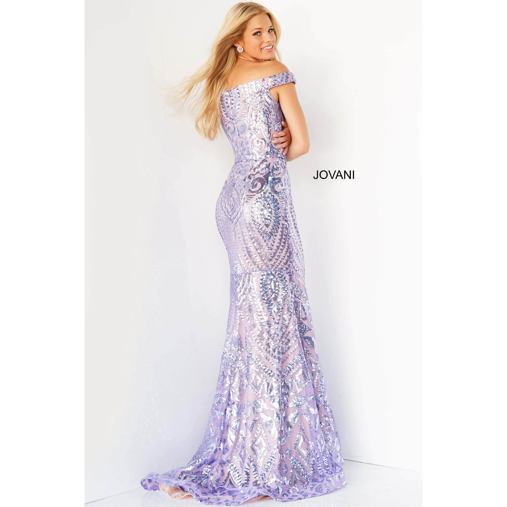 Jovani Prom Dress Jovani Purple Off the Shoulder Sweetheart Neck Prom Dress 06629