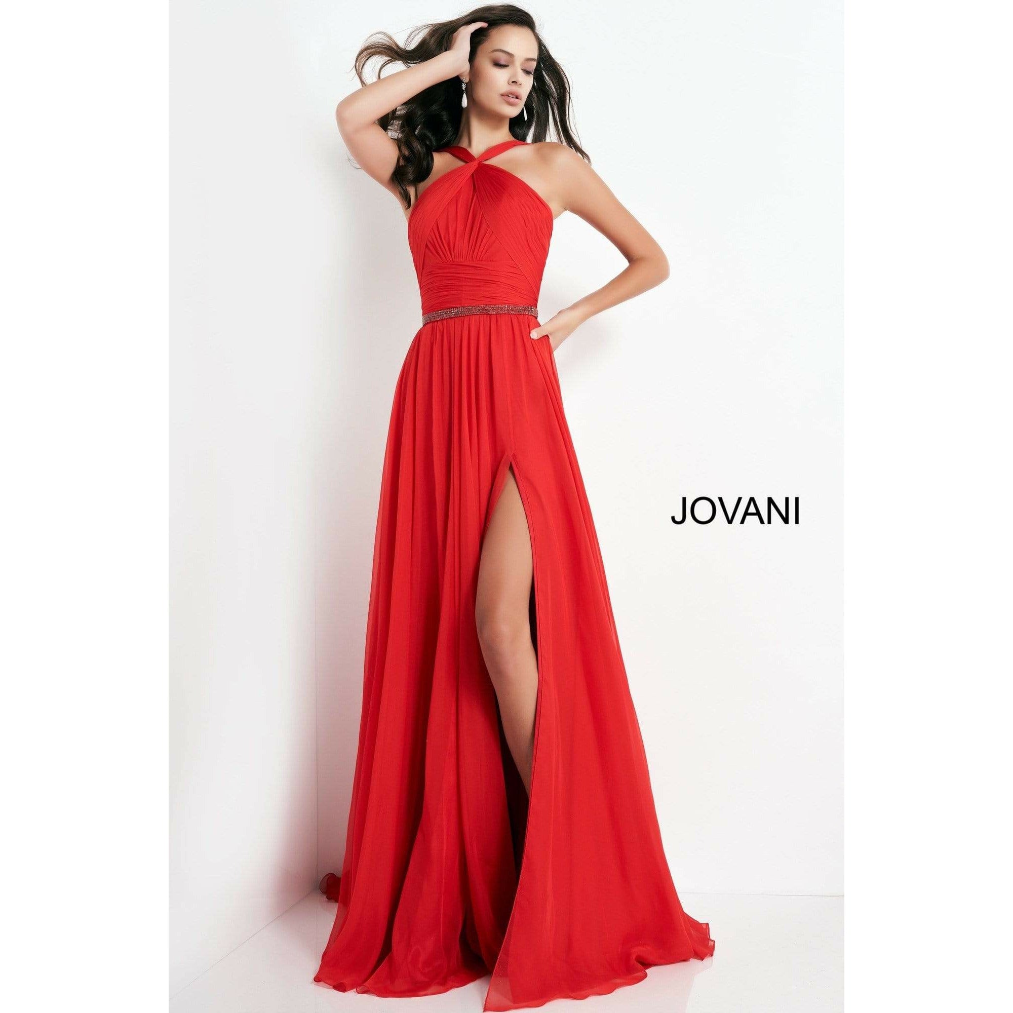 Jovani Prom Dress Jovani Red Chiffon Maxi Prom Dress 3836