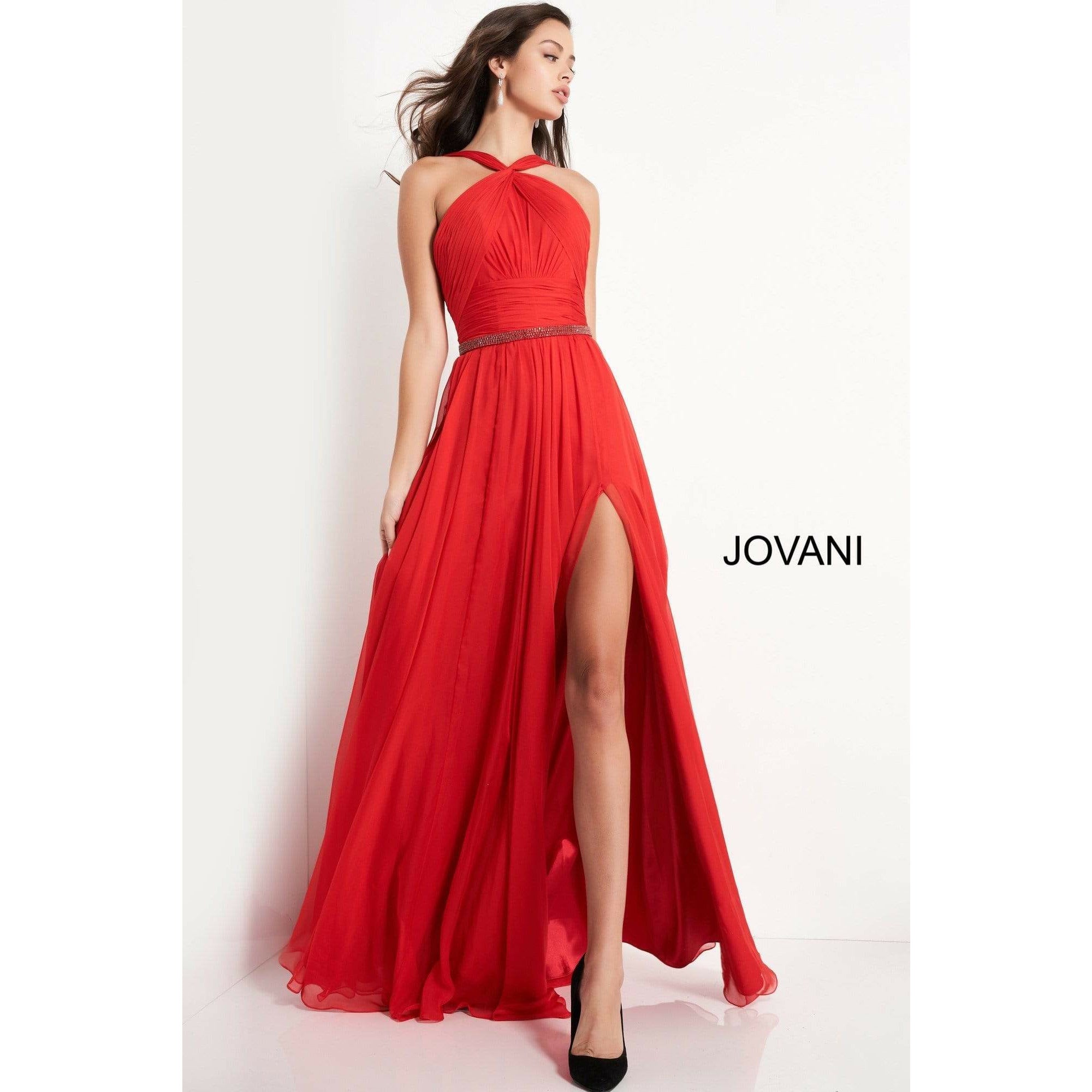 Jovani Prom Dress Jovani Red Chiffon Maxi Prom Dress 3836