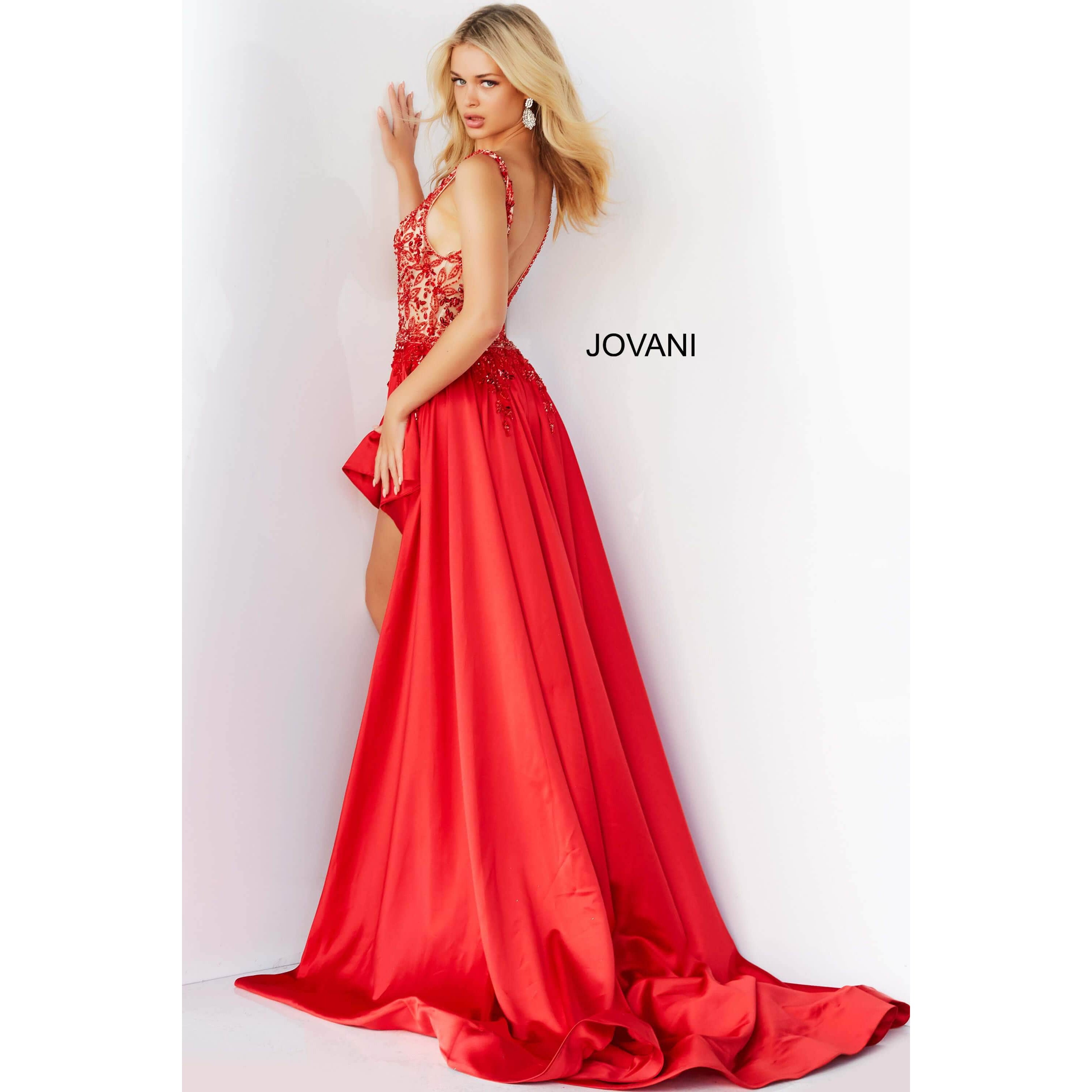 Jovani Prom Dress Jovani Red Embellished Bodice Satin Prom Gown 07415