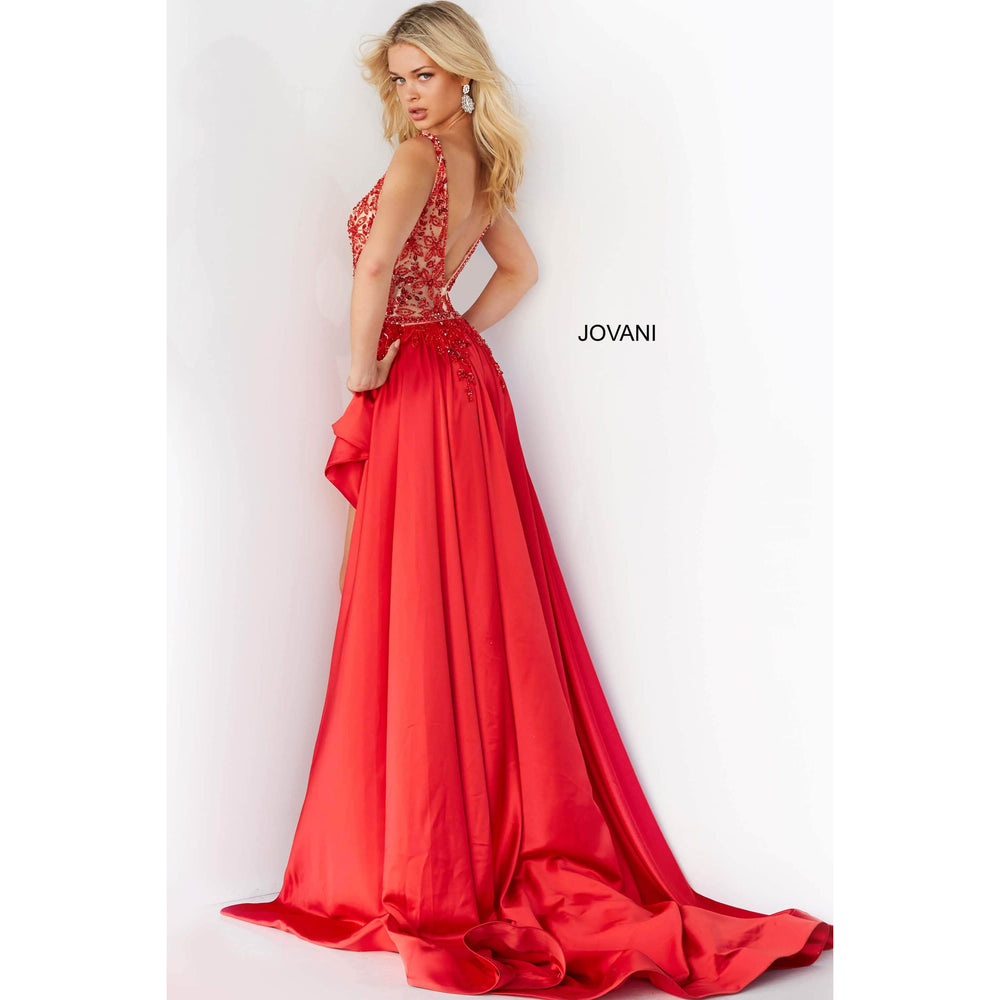 Jovani Prom Dress Jovani Red Embellished Bodice Satin Prom Gown 07415