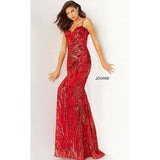 Jovani Prom Dress Jovani Red Embellished Tie Back Prom Dress 08481