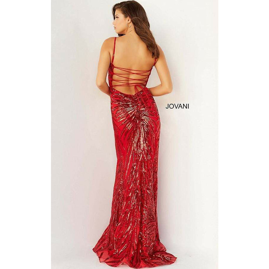 Jovani Prom Dress Jovani Red Embellished Tie Back Prom Dress 08481