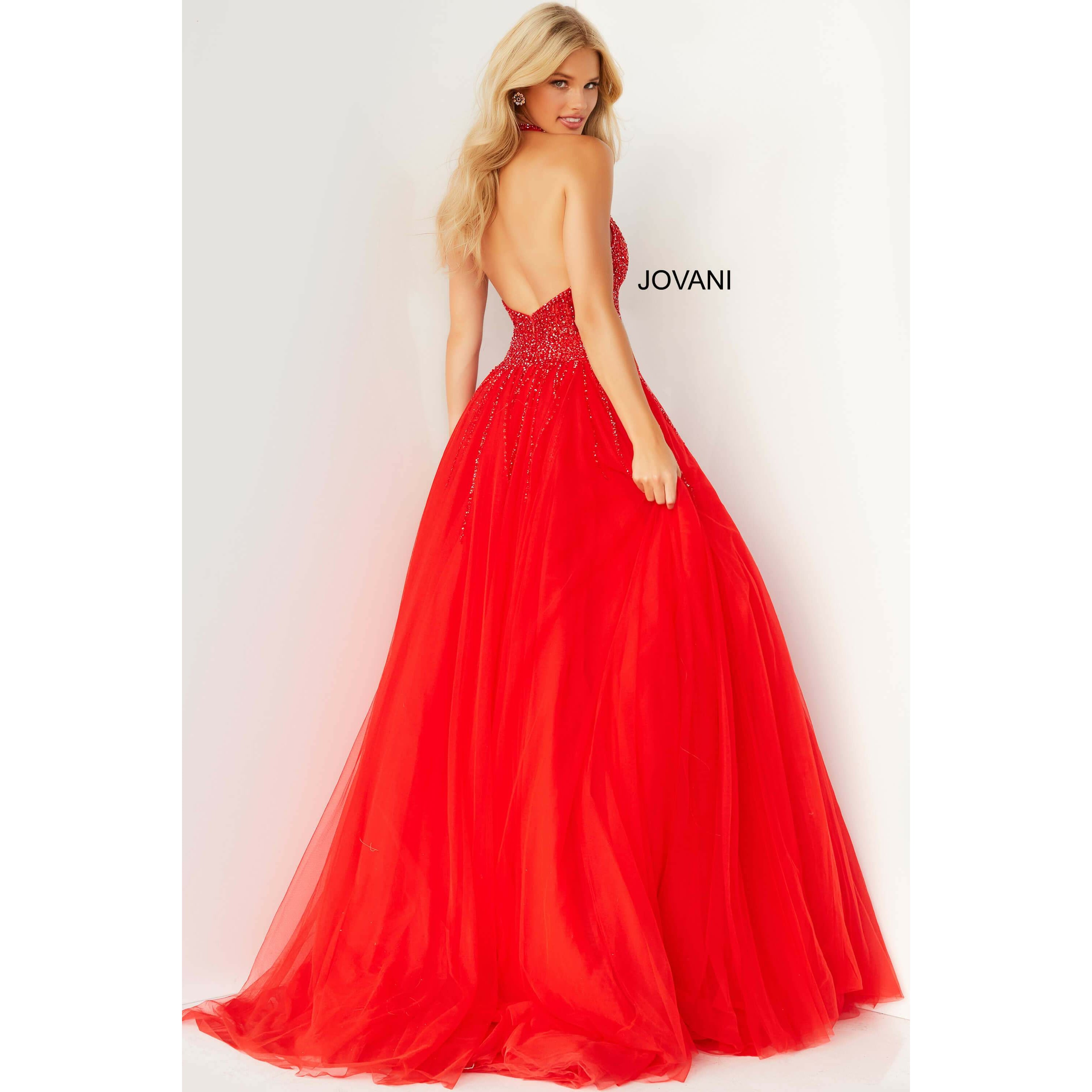 Jovani Prom Dress Jovani Red Halter Neckline Tulle Prom Ballgown 06598