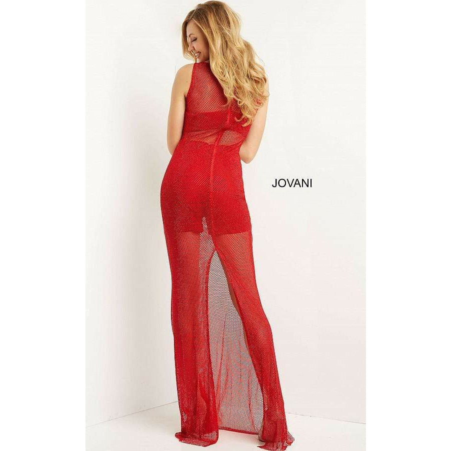 Jovani Prom Dress Jovani Red Illusion Sleeveless Sexy Prom Dress 08551