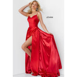 Jovani Prom Dress Jovani Red Pleated V Neck Prom Gown 07800