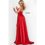 Jovani Prom Dress Jovani Red Pleated V Neck Prom Gown 07800