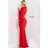 Jovani Prom Dress Jovani Red Plunging Neck Long Sleeve Prom Dress 07320