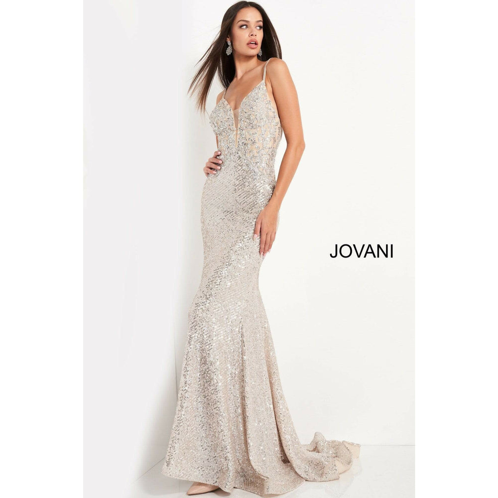 Jovani Prom Dress Jovani Silver Plunging Neckline Prom Dress 05805