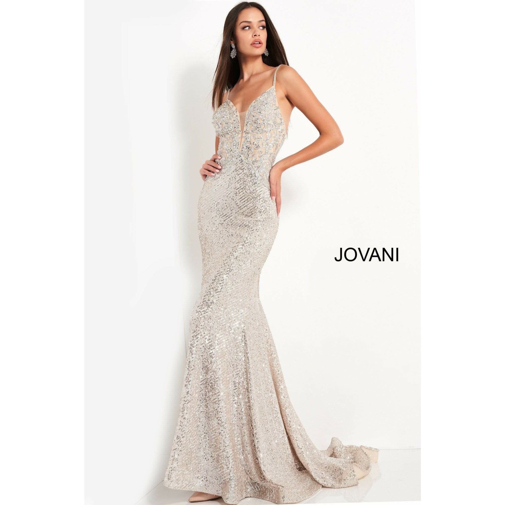 Jovani Prom Dress Jovani Silver Plunging Neckline Prom Dress 05805