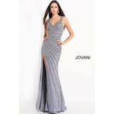 Jovani Prom Dress Jovani Smoke Beaded High Slit Prom Dress 04539