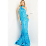 Jovani Prom Dress Jovani Turquoise Choker Neck Embellished Prom Dress 08338