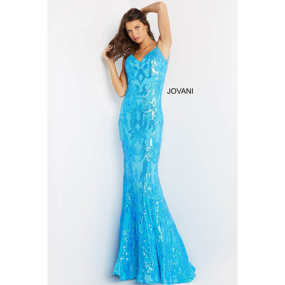 Jovani Prom Dress Jovani Turquoise Fitted Embellished Prom Gown 07784