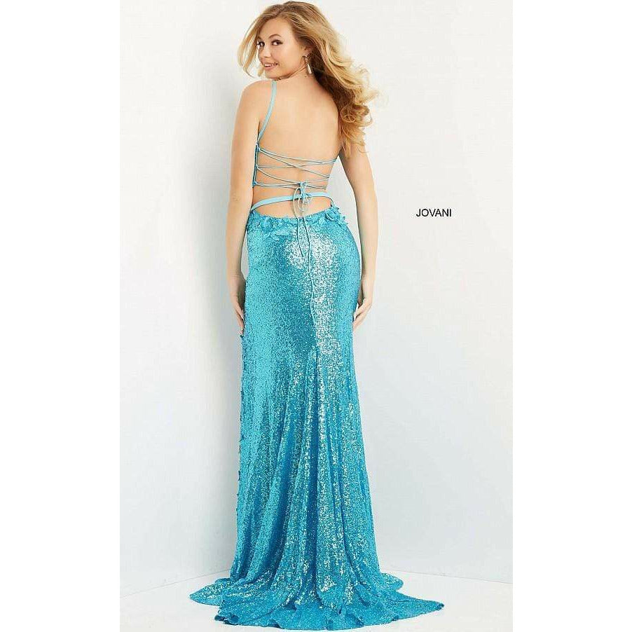 Jovani Prom Dress Jovani Turquoise Floral Applique Two Piece Prom Dress 08471