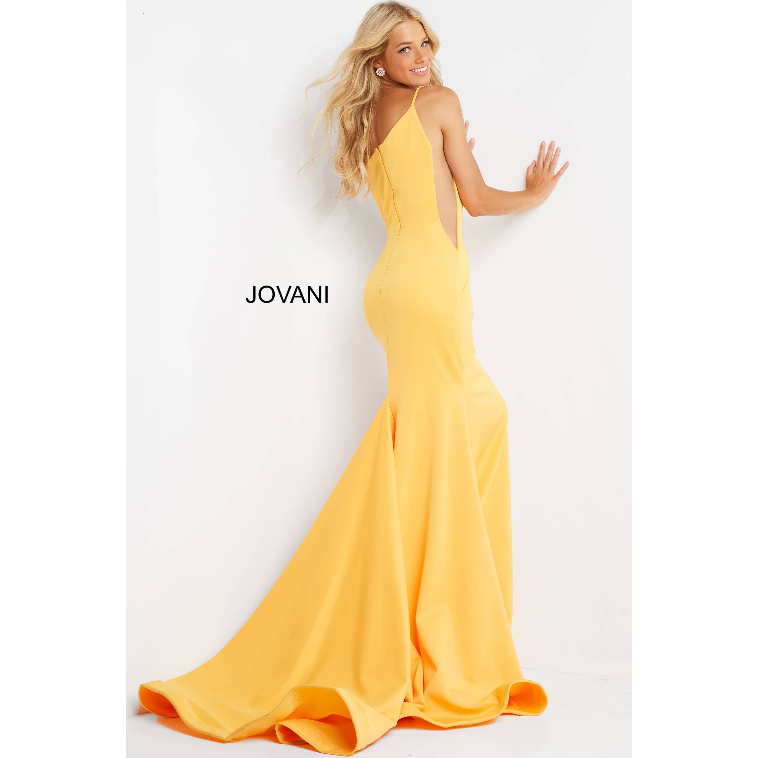 Jovani Prom Dress Jovani Yellow One Shoulder Simple Prom Dress 06763