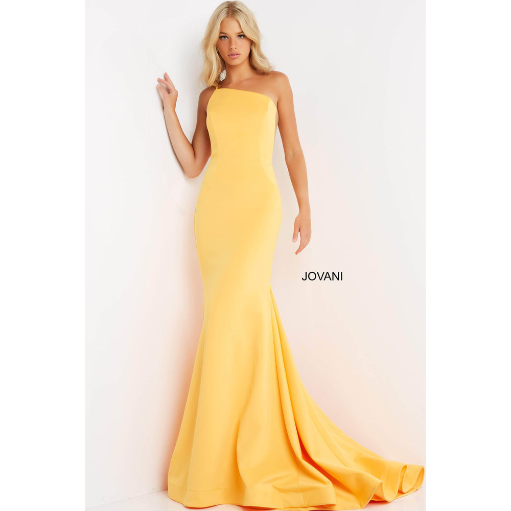 Jovani Prom Dress Jovani Yellow One Shoulder Simple Prom Dress 06763