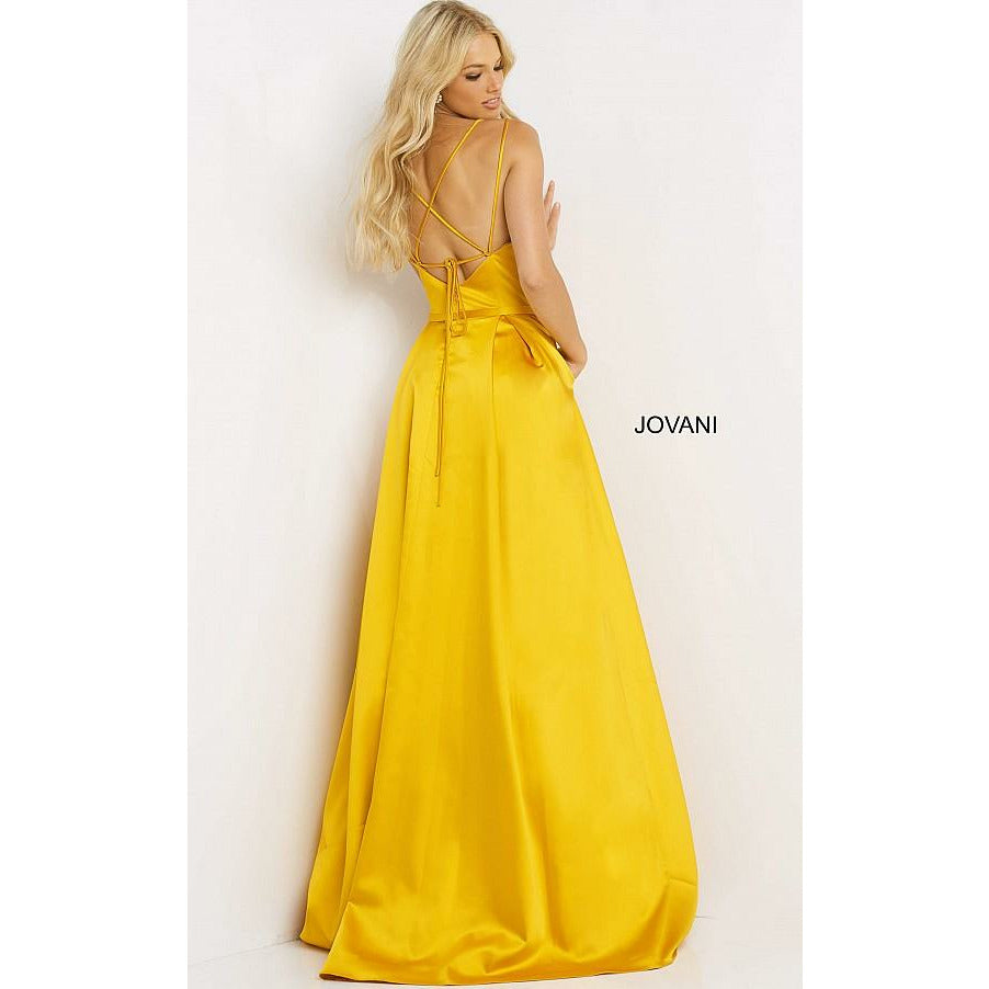 Jovani Prom Dress Jovani Yellow Satin A Line 2022 Prom Gown 02536