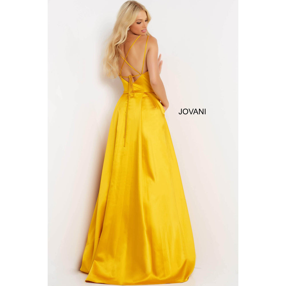 Jovani Prom Dress Jovani Yellow Satin A Line 2022 Prom Gown 02536