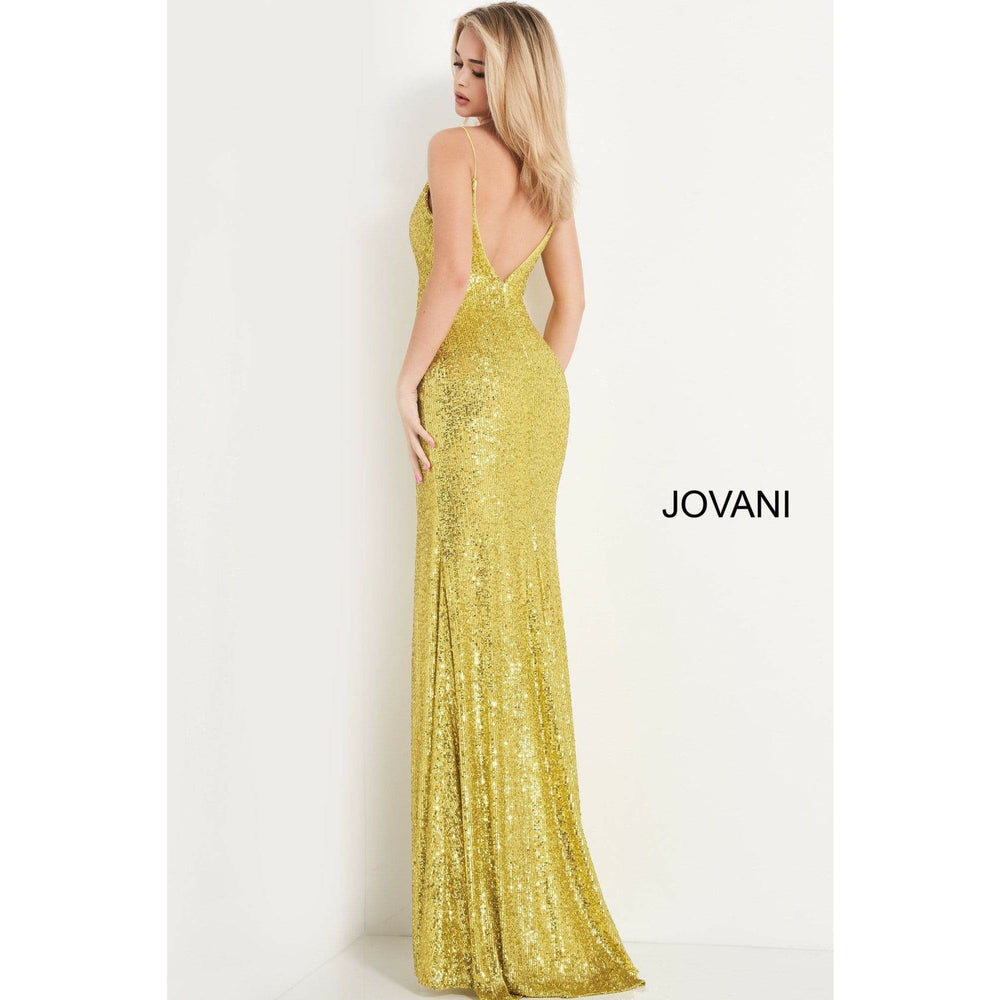 Jovani Prom Dress Jovani Yellow V Neck Sequin Prom Dress 06271