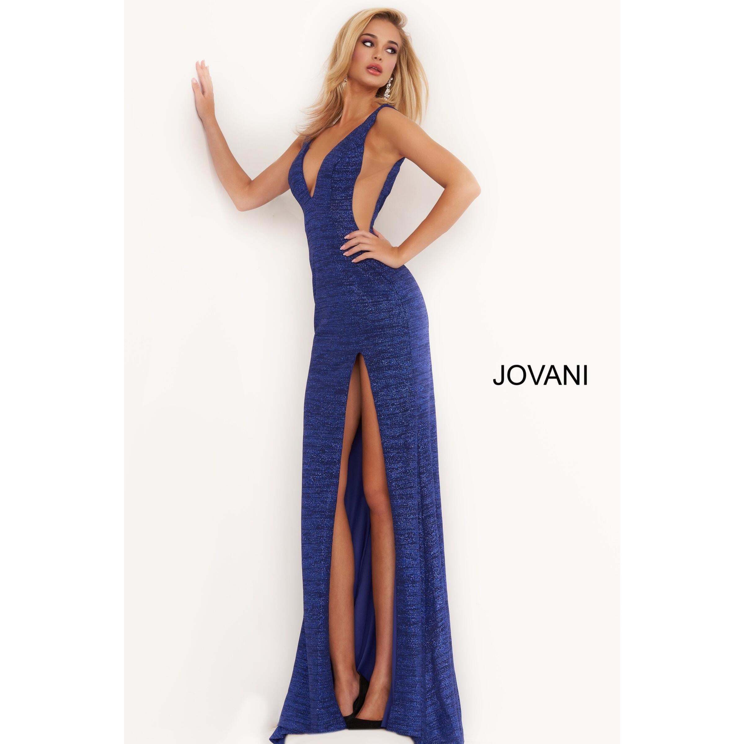 Jovani Prom Dress Royal V Neck Fitted Prom Dress 02472