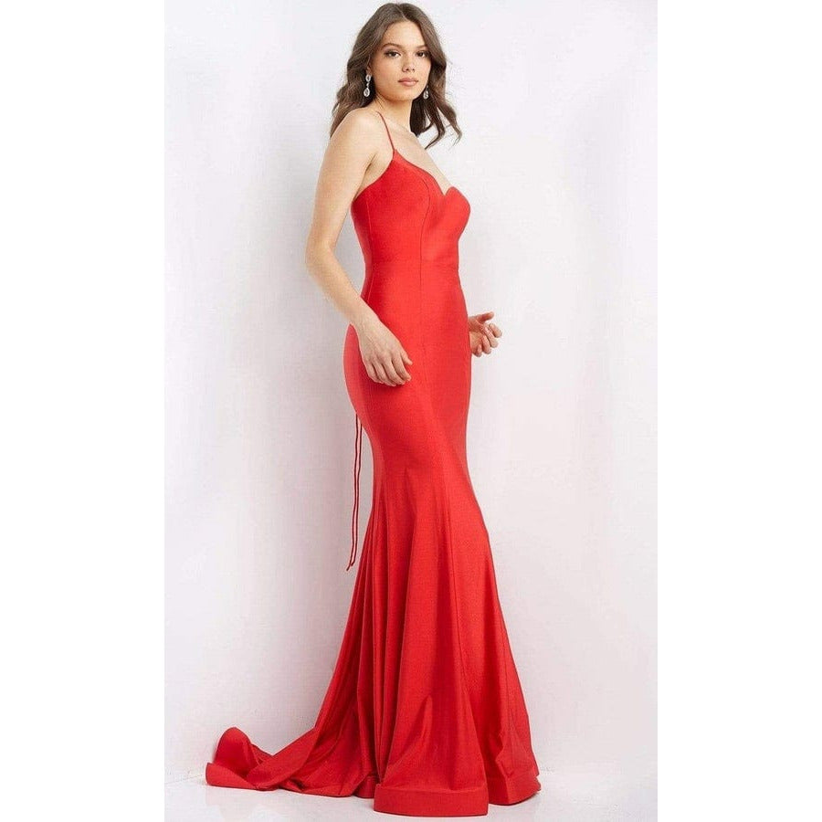 JVN by Jovani Evening Dresses JVN by Jovani JVN07643 spaghetti straps trailing into a sculpted silhouette