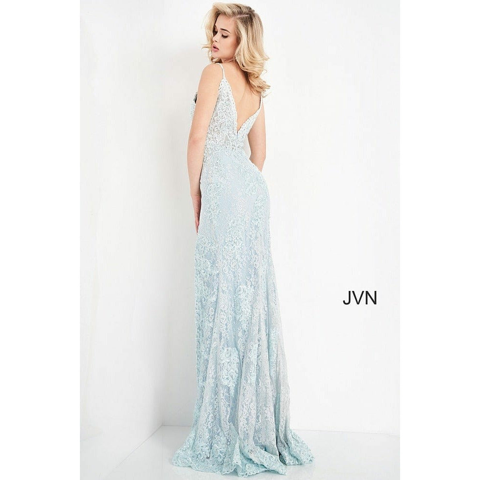 JVN by Jovani Evening Dresses JVN00864 Blue Plunging Neckline High Slit Dress