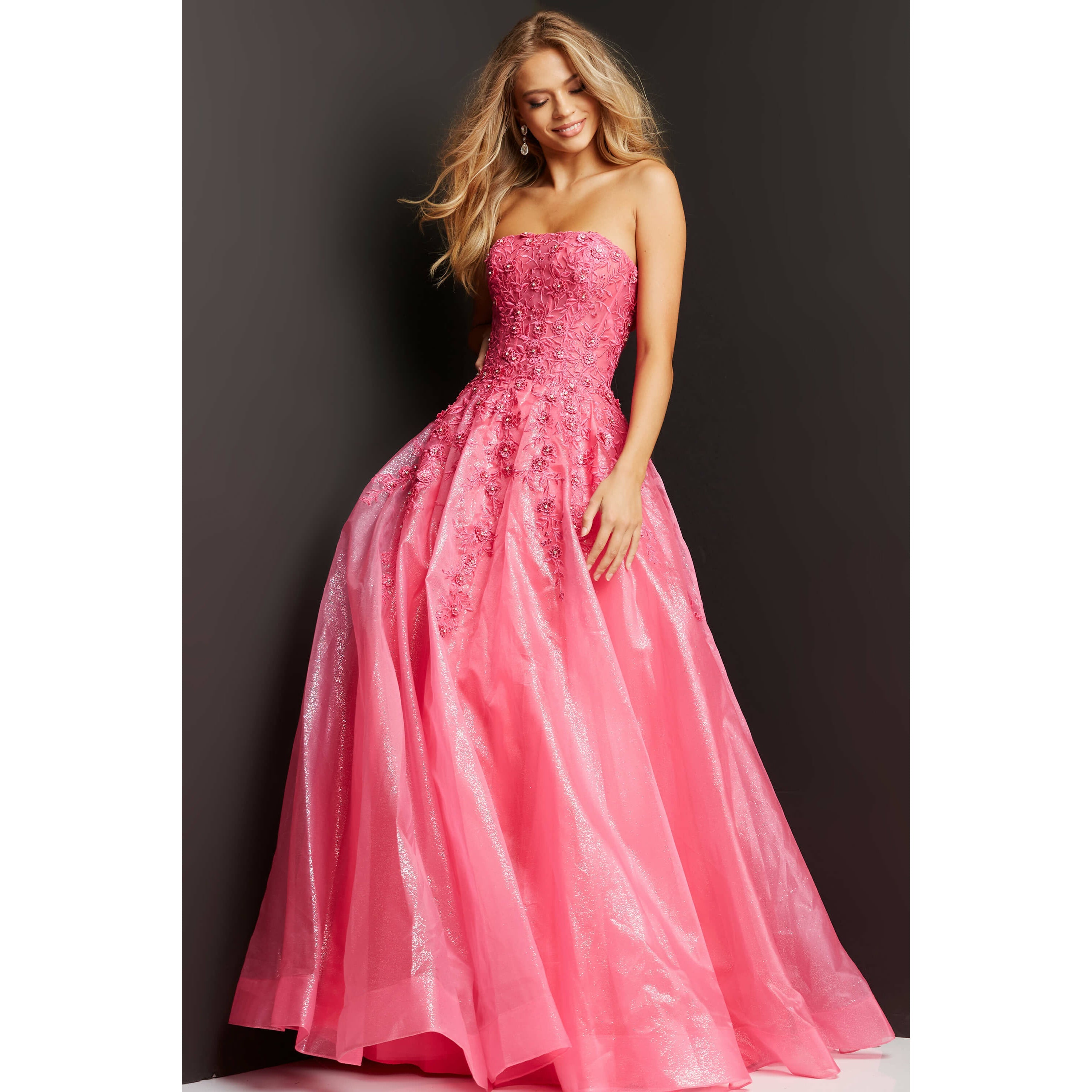 JVN by Jovani Evening Dresses Jvn05451 Fuchsia Strapless Embroidered Prom Ballgown