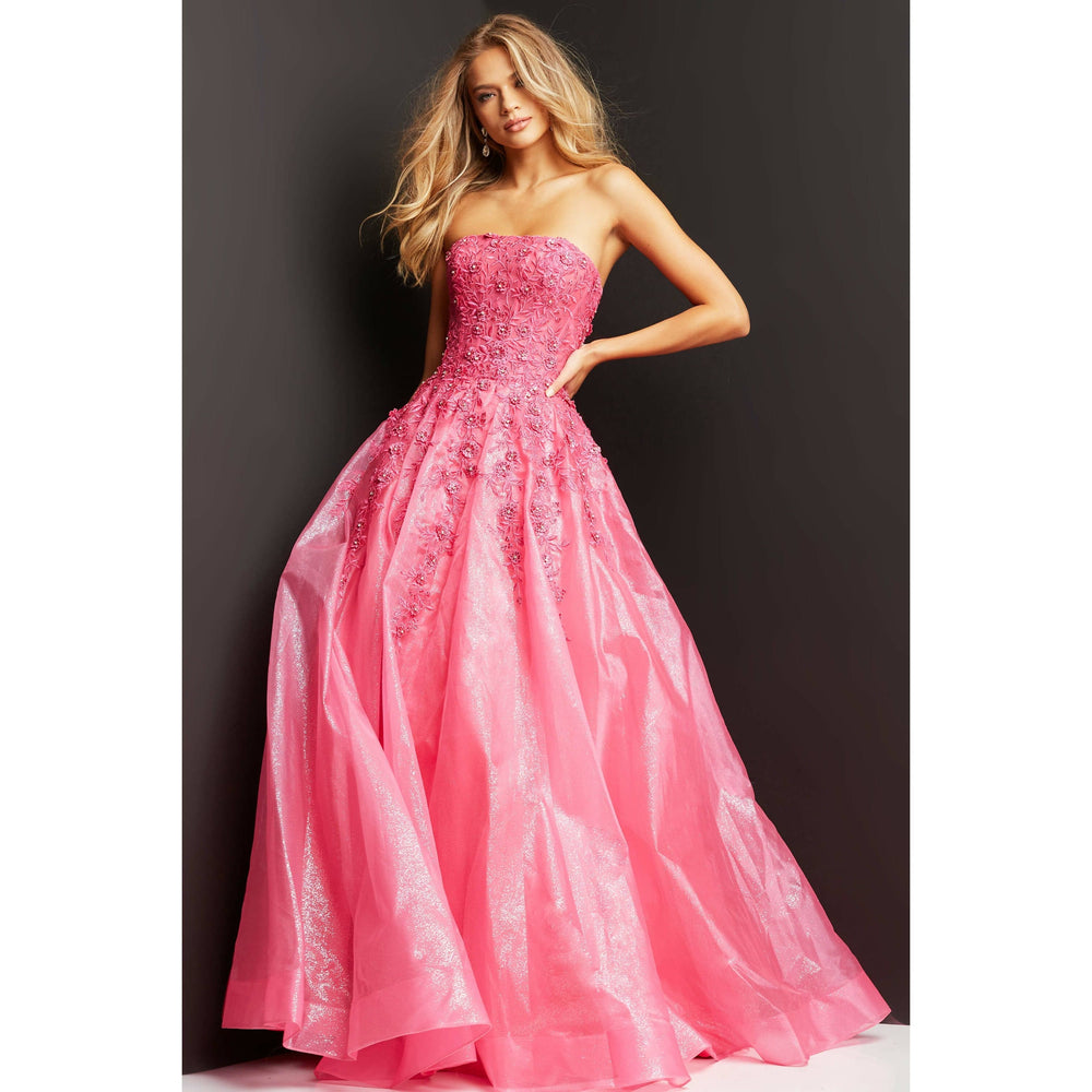 JVN by Jovani Evening Dresses Jvn05451 Fuchsia Strapless Embroidered Prom Ballgown