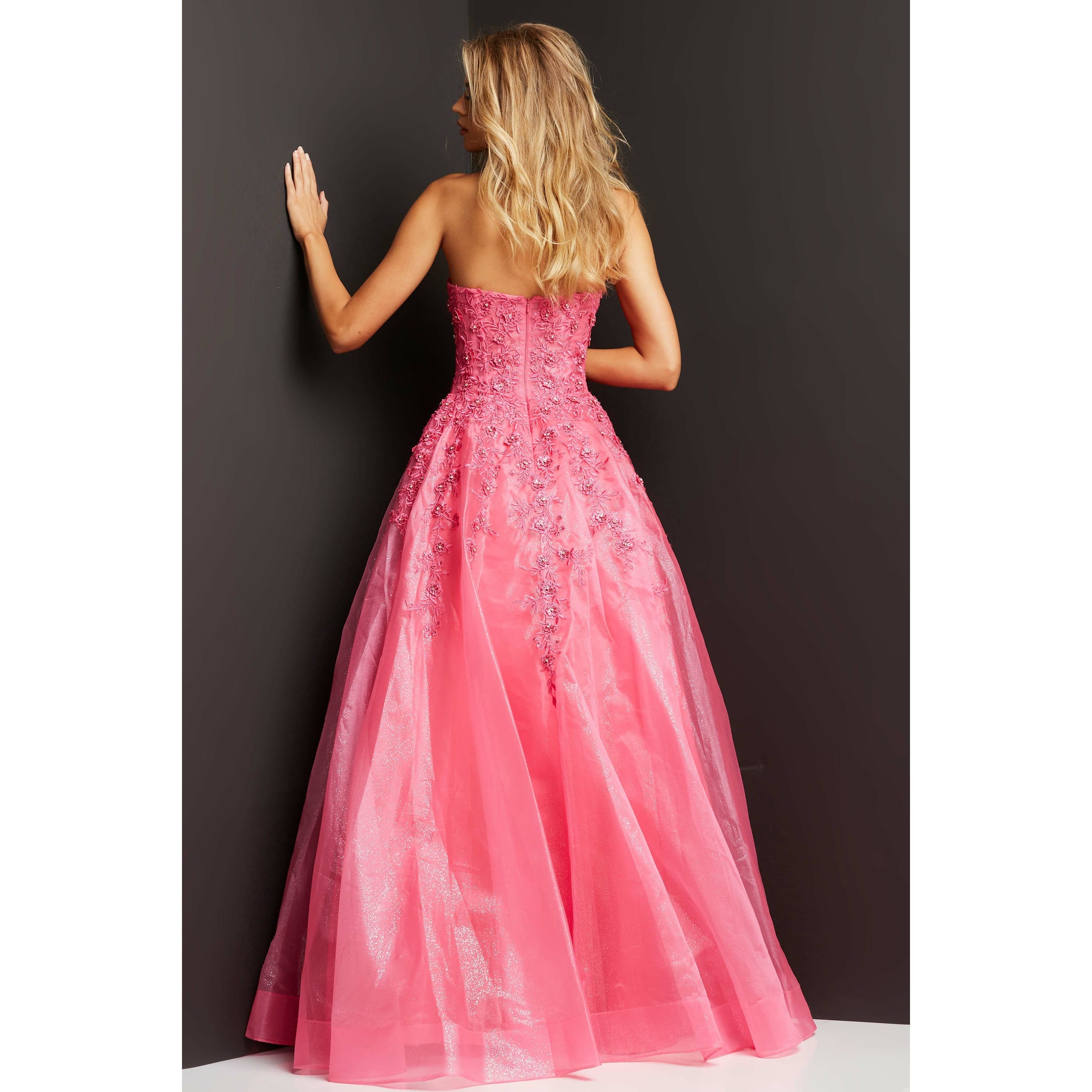 JVN by Jovani Evening Dresses Jvn05451 Fuchsia Strapless Embroidered Prom Ballgown