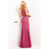 JVN by Jovani Evening Dresses JVN06127 Fuchsia Lace One Shoulder Long Prom Dress