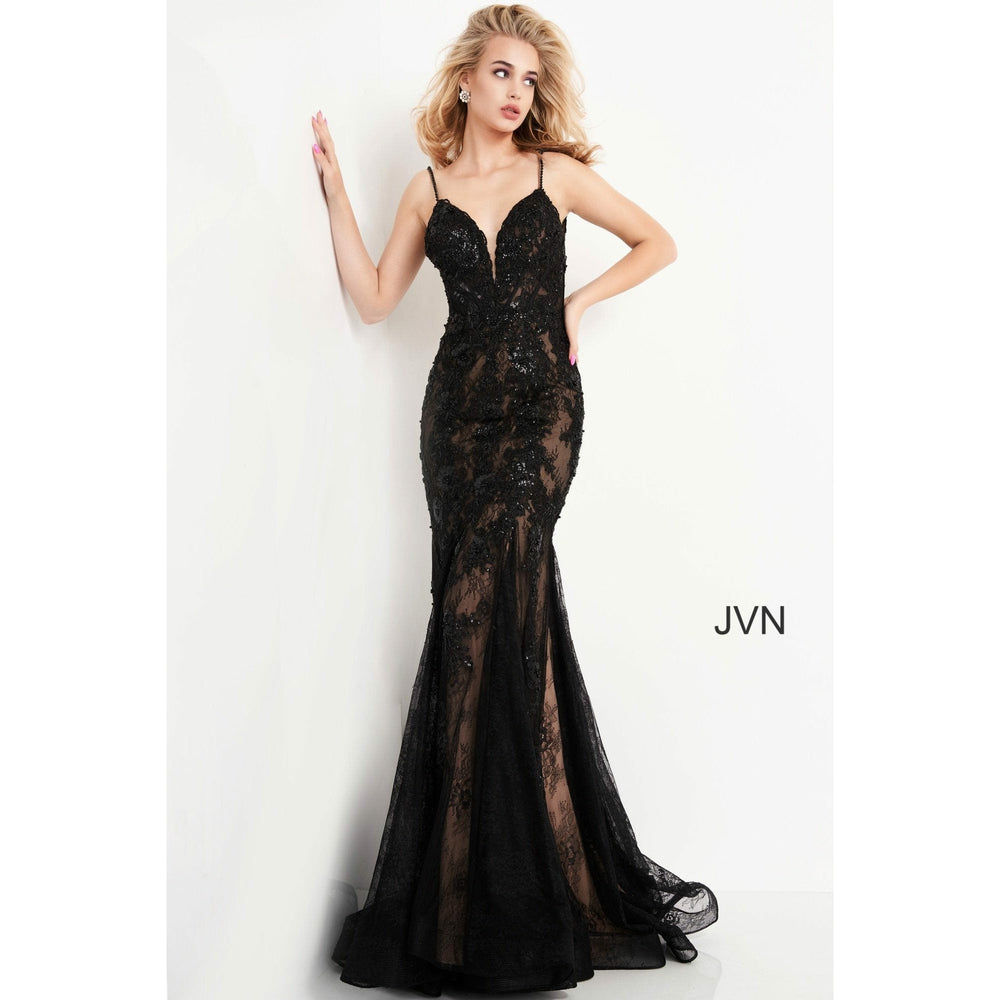 JVN by Jovani Evening Dresses JVN06475 Blue Plunging Neckline Prom Dress