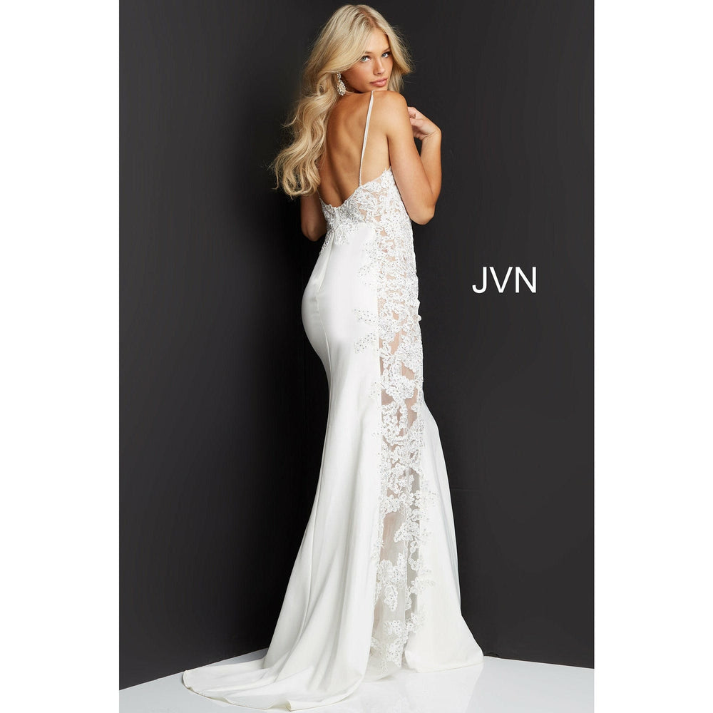 JVN by Jovani Evening Dresses JVN07386 Off White Fitted V Neck Long Prom Dress