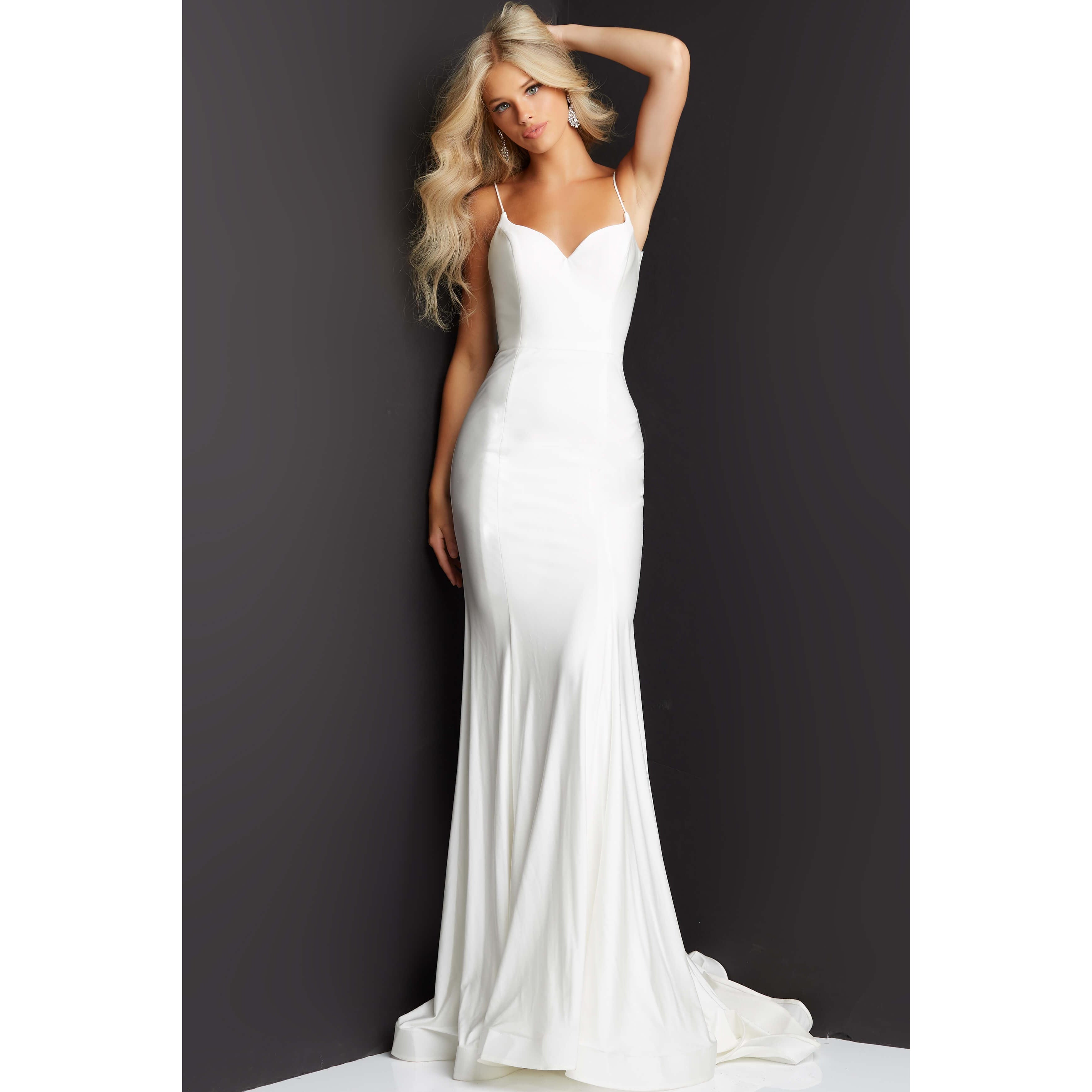 JVN by Jovani Evening Dresses JVN07643 Ivory Tie Back Spaghetti Strap Prom Dress