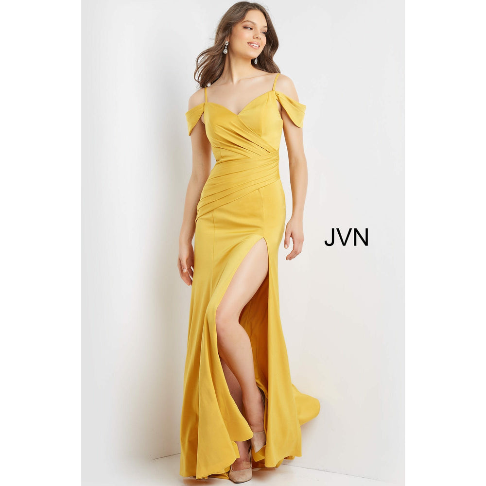 JVN by Jovani Evening Dresses JVN08414 Emerald Pleated Bodice V Neck Prom Dress
