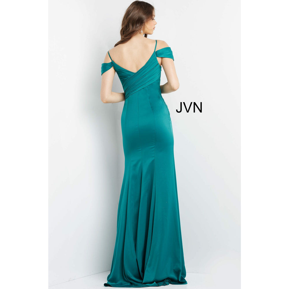 JVN by Jovani Evening Dresses JVN08414 Emerald Pleated Bodice V Neck Prom Dress