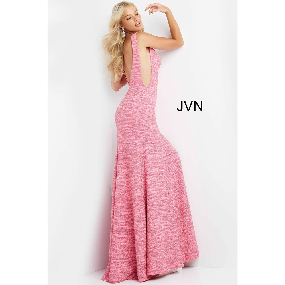 JVN by Jovani Evening Dresses JVN08508 Hot Pink Plunging Neck Glitter Prom Dress
