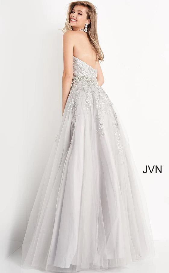 JVN by Jovani Prom Dress JVN00923 Embellished Belt V Neck Prom Ballgown