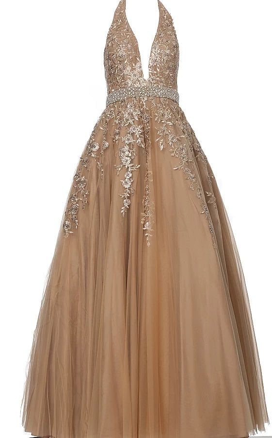 JVN by Jovani Prom Dress JVN00923 Embellished Belt V Neck Prom Ballgown