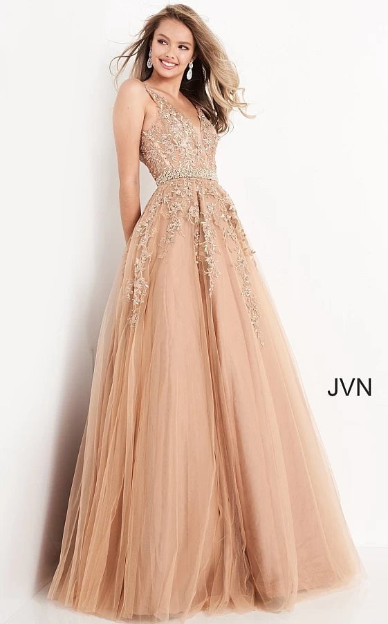 JVN by Jovani Prom Dress JVN00925 Plunging Neckline Embroidered Ballgown 2020